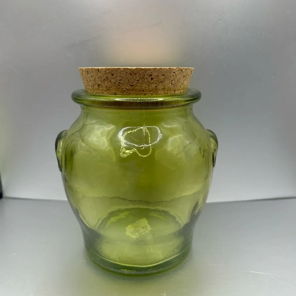 Crate & Barrel Recycled Green Glass Canisters Jar with Cork Stopper